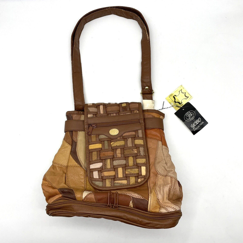 NEW Vintage 80s YOBO Basket Weave Patchwork Leather Shoulder Bag Satchel Purse